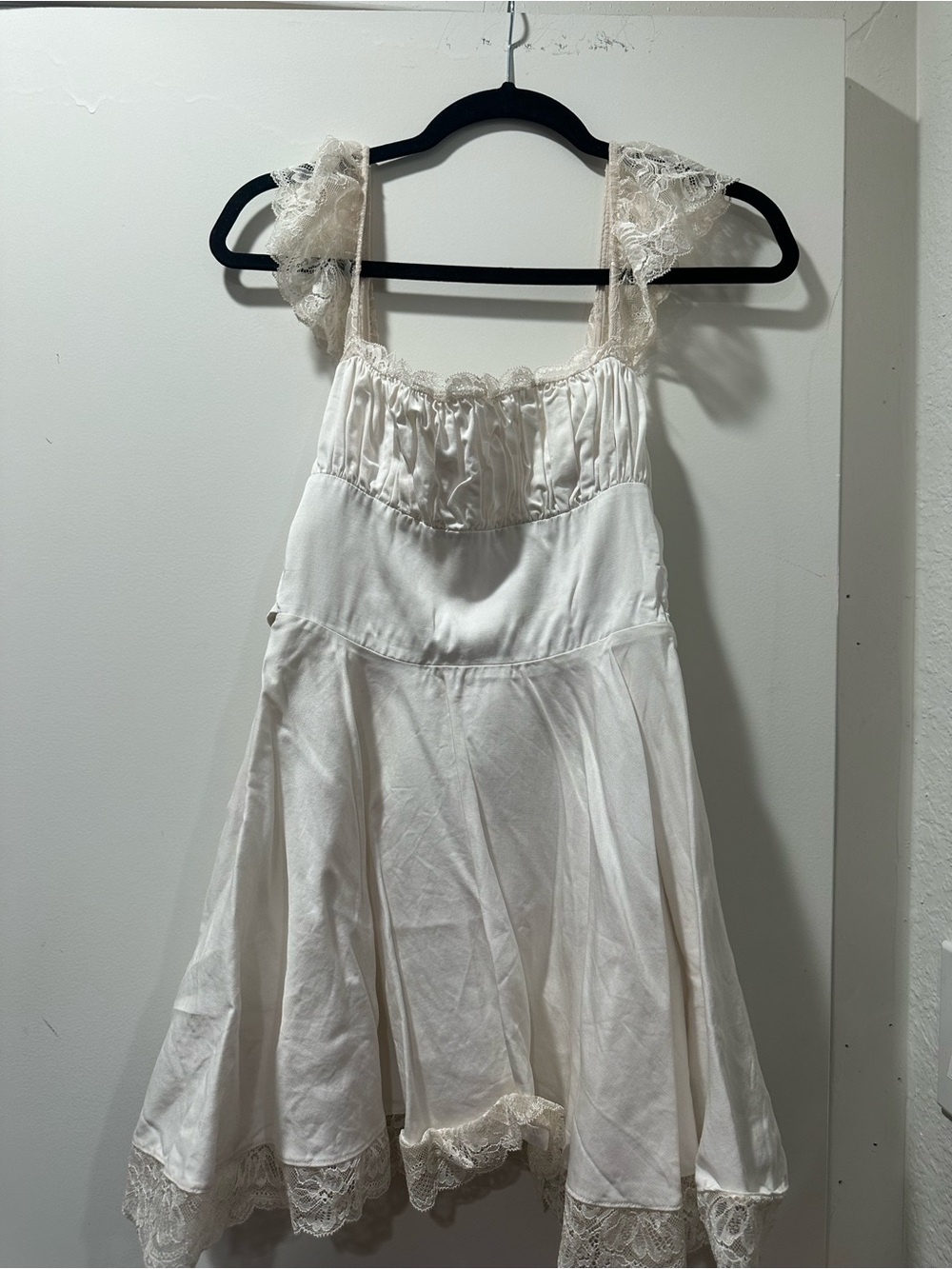 House of CB Ivory Lace-Trim Mini Slip Dress